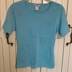 NWOT Teal Beaded Short Sleeve Top